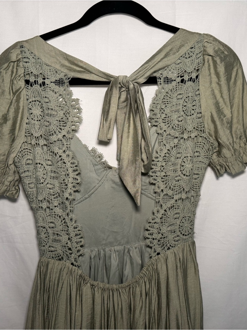 Altar'd State Elara Sage Green Lace Boho Maxi Dress Cottagecore Wedding Guest XS - Picture 7 of 11